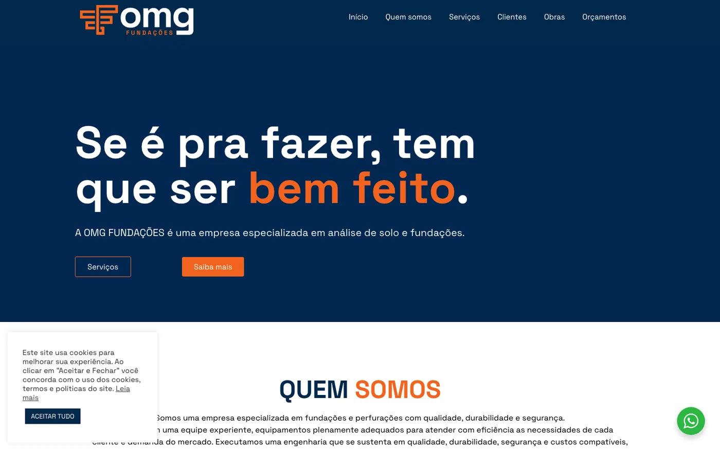Home do site OMG Fundações
